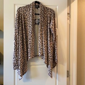 NWT Bobeau Leopard Print Waterfall Cardigan